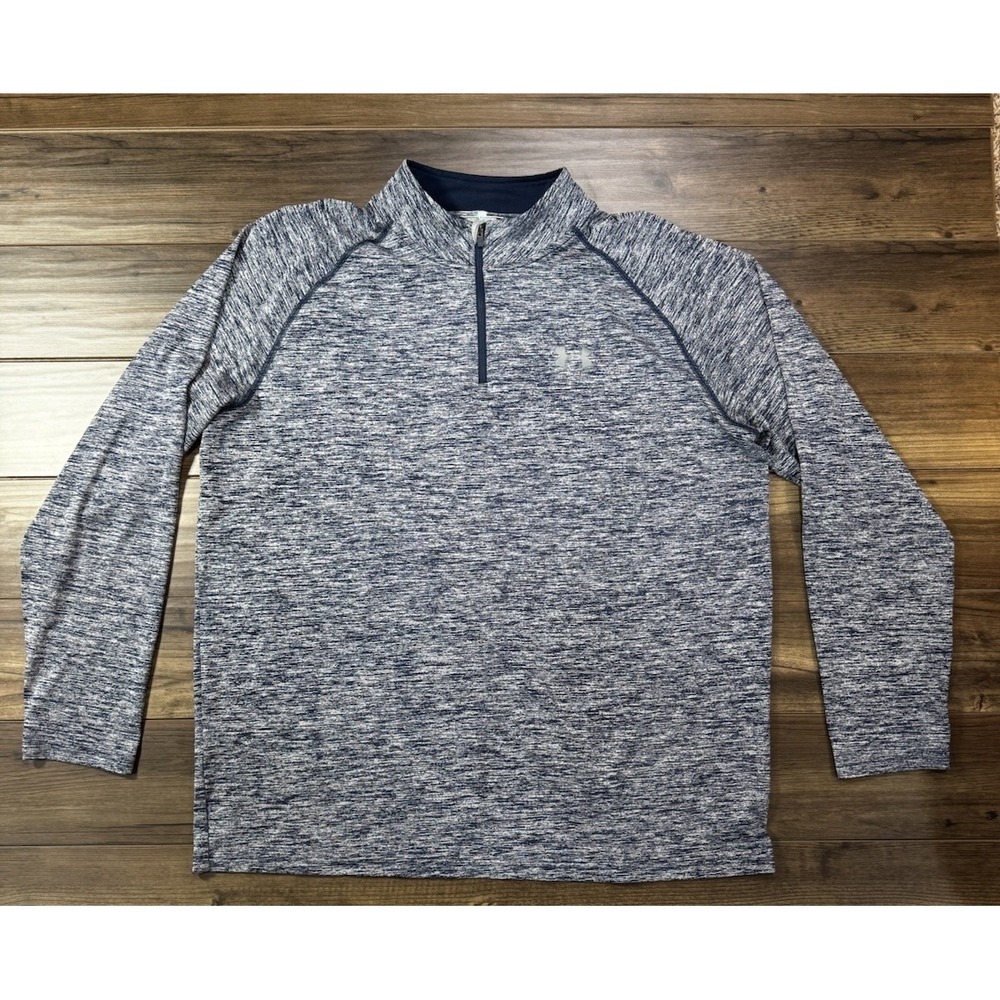 Under Armour Pullover Men XL Blue‎ Heathered 1/4 Zip Logo Loose Shirt Heat Gear